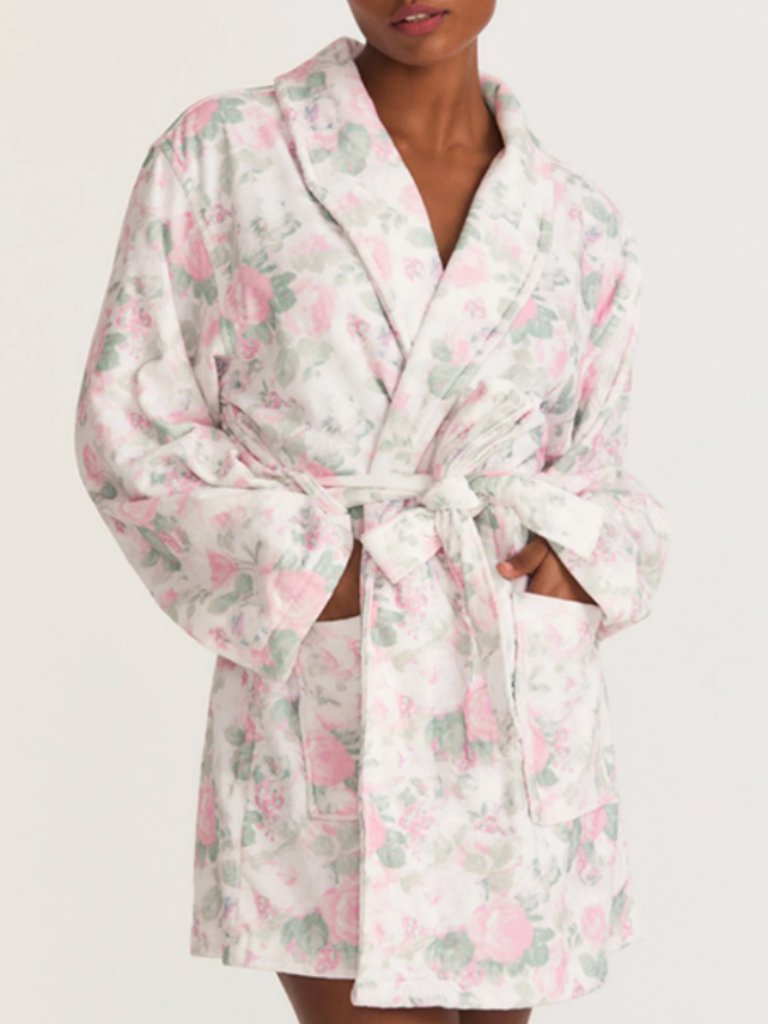 Loveshackfancy Palm Beach Rose Print Bath Robe, Size Xs/S